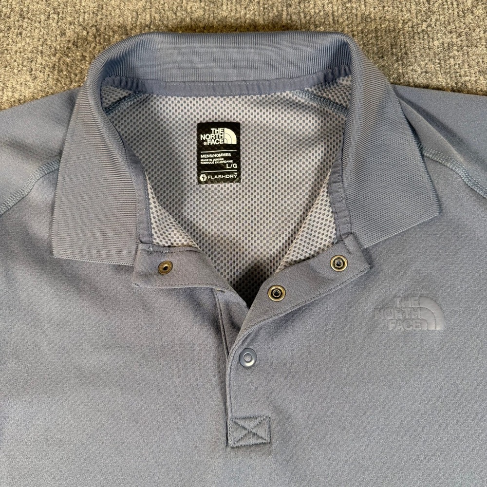 The North Face Mens FlashDry Short Sleeve Snap Polo Shirt Blue Gray Large #3811